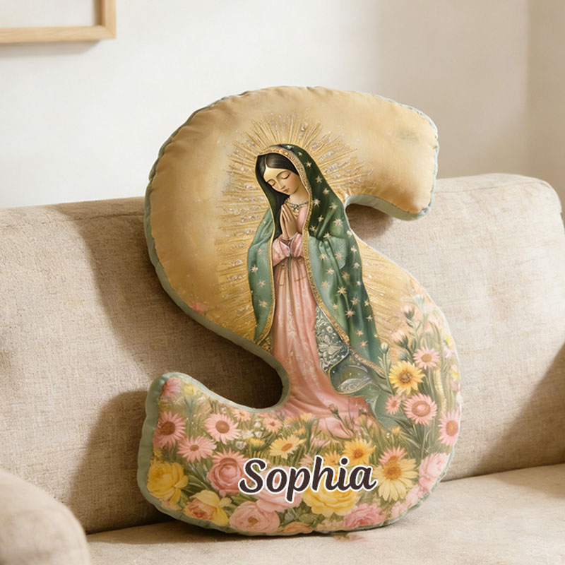 Personalized Our Lady of Guadalupe Letter Pillow with Custom Name Religious Home Decor Catholic Gift for Women Graphic 3D Print Pillow
