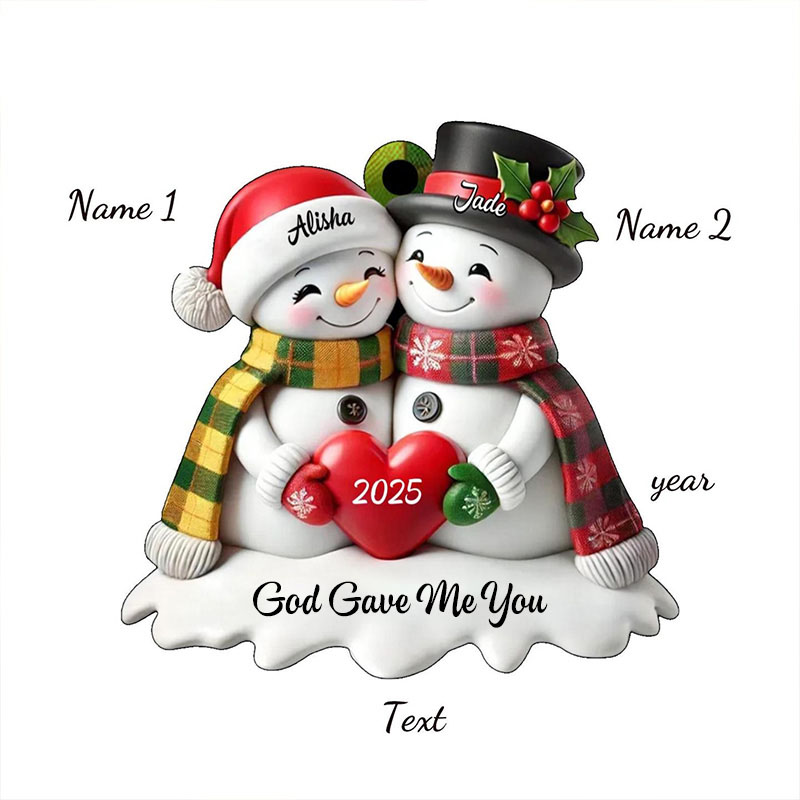 Personalized Snowman God Gave me you Acrylic Christmas Ornament with Name and Text Religious Gift Christmas Tree Decor Christian Gift for Couple