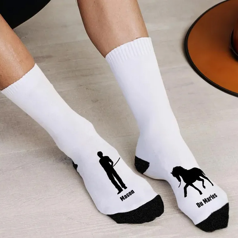 Personalized Horse Riding Socks Horse and Owner Silhouette Soft Midcalf Socks Custom Gift for Friend or Birthday Gifts for Rider Equestrian Riding Lovers