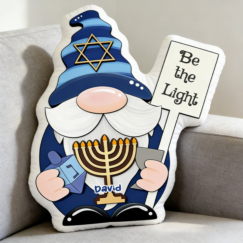 Personalized Hanukkah Gnome be the Light Pillow with Custom Name Religious Home Decor Happy Hanukkah Gift for Jewish Family
