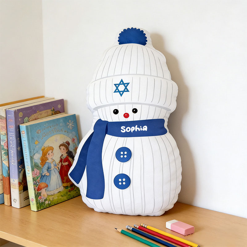 Personalized Hanukkah Snowman with Custom Name Pillow Religious Home Decor Happy Hanukkah Gift for Jewish Family Gift for Kid