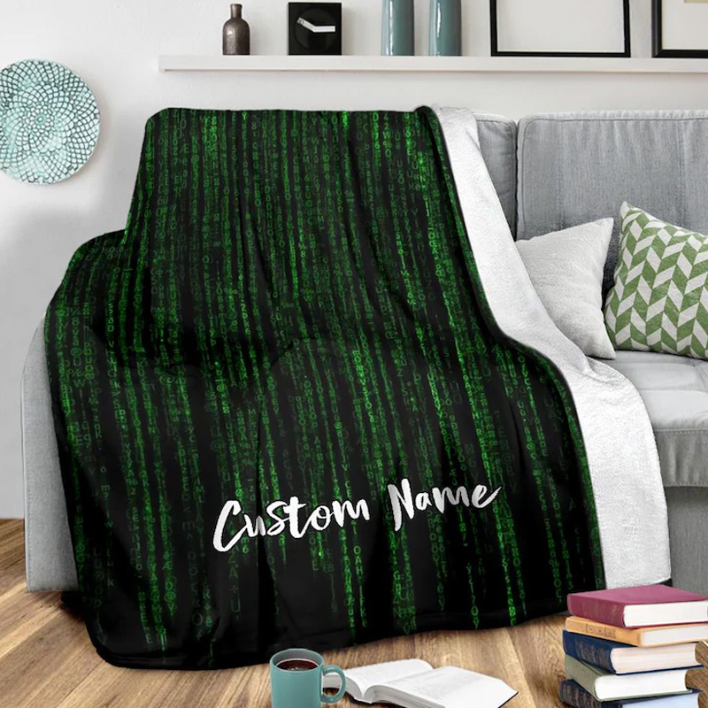 Personalized Matrix Code Blanket Fleece Programmer Gift Housewarming with Custom Name Throw Blanket for Geek Lover
