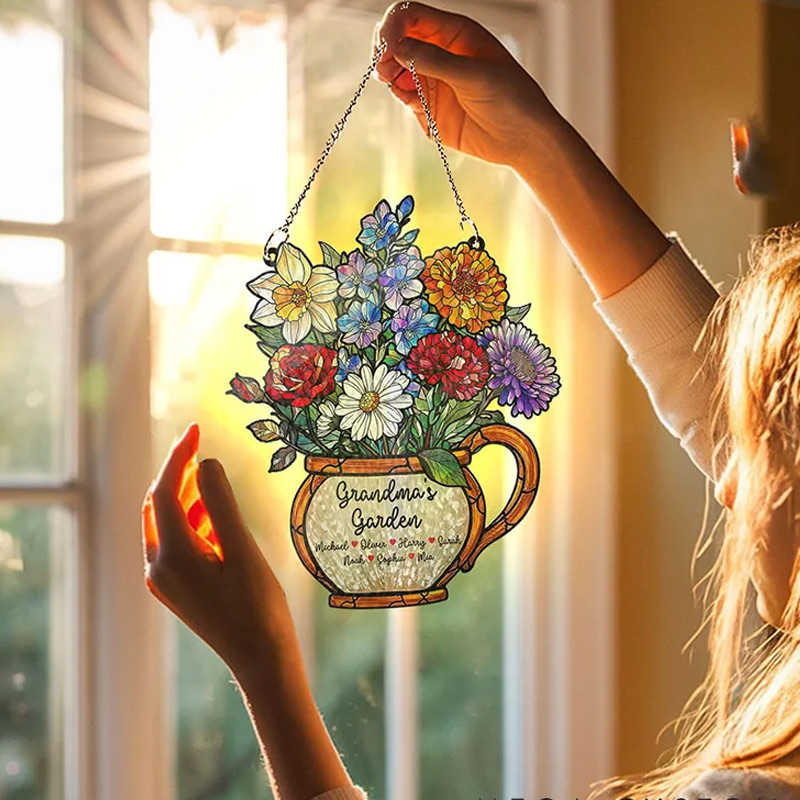 Personalized Grandma's Garden Suncatcher Birth Month Flower Stained Glass Acrylic Window Hanging Mother's Day Gift Grandma Gift Mom Gift