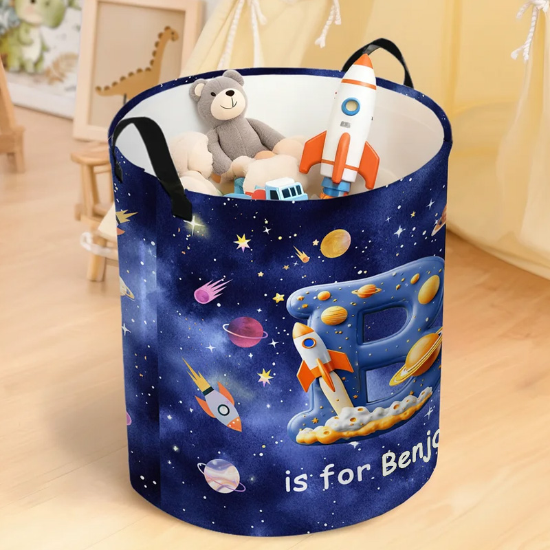 Personalized Space Planet Universe Nebula Star Waterproof Laundry Basket with Handle Initial and Text Birthday Boys Gift for Geek Lovers