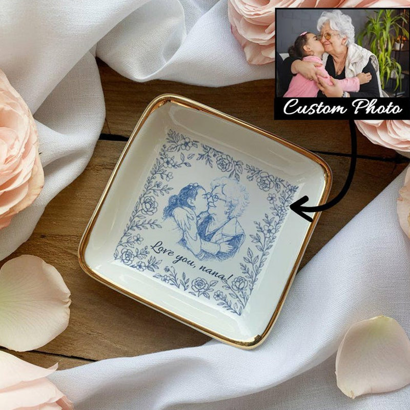 Personalized Mom Nana Jewelry Dish Family Photo Ring Dish Custom Portrait Ceramic Ring Dish Mom Photo Gift Family Lover Gift