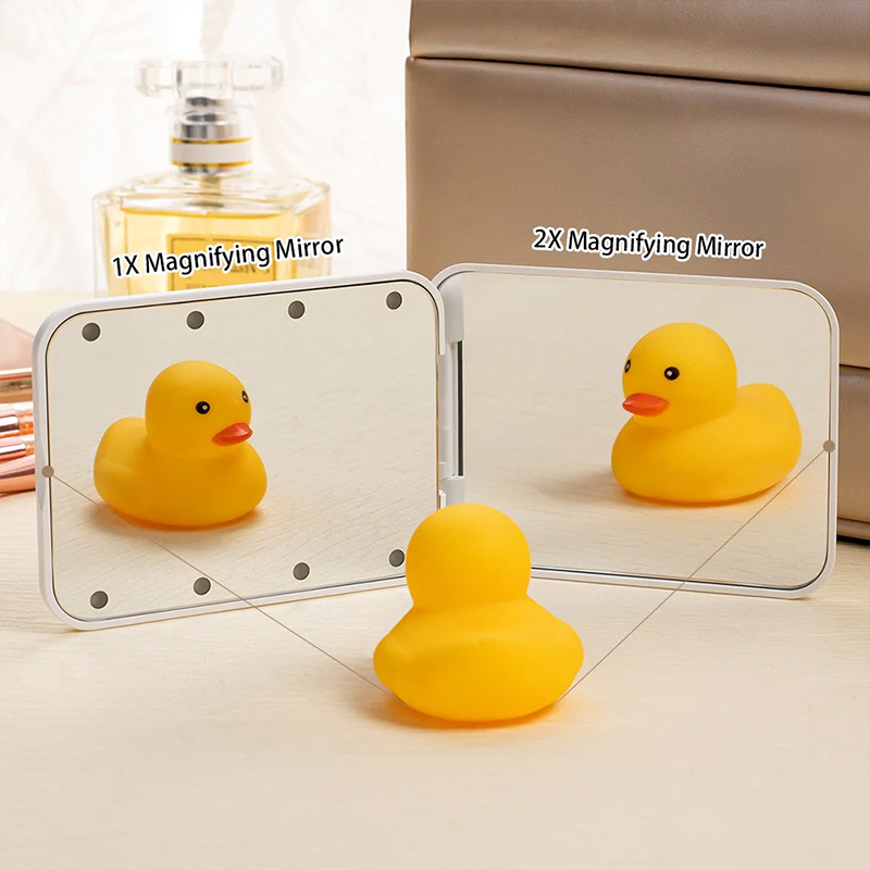 Personalized Cartoon Character Portable LED Double-Sided Compact Makeup Mirror with Birth Flower and Name Birthday Bridesmaid Gift for Women