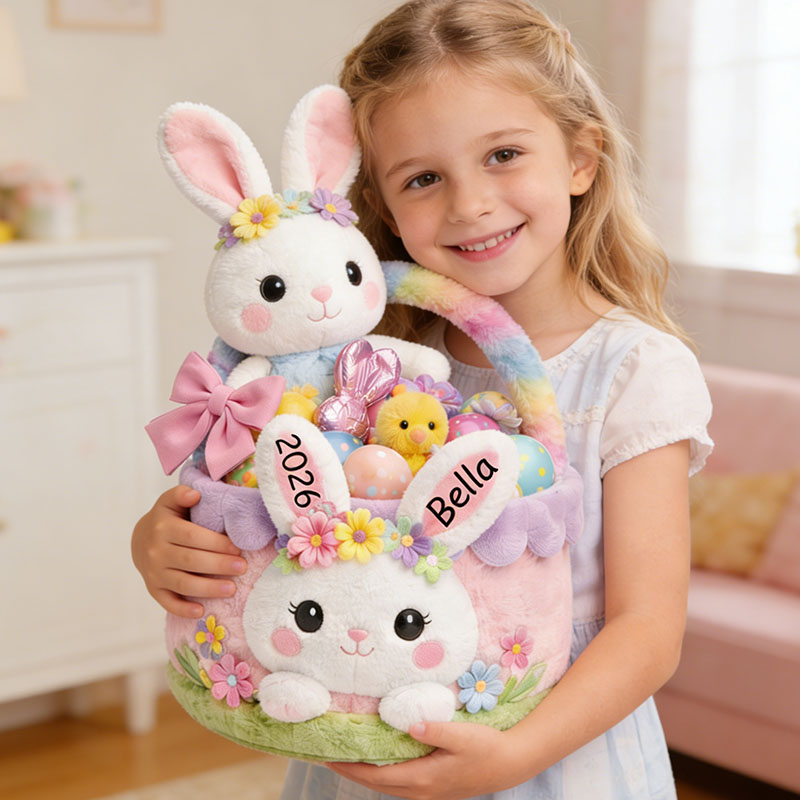 Personalized Easter Bunny Basket Custom Easter Basket Pink Easter Bunny Easter Basket for Girls Kids Gift for Easter