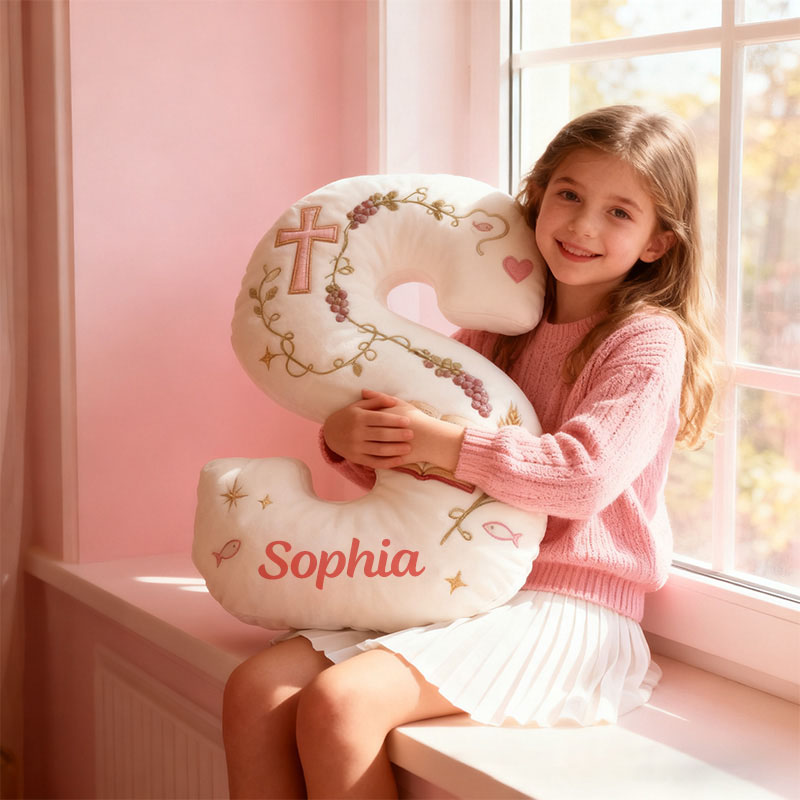 Personalized Cross Bible Letter Pillow with Custom Name Home Decor Graphic 3D Print Pillow Religious Faith Gift for Christians Christmas Gift