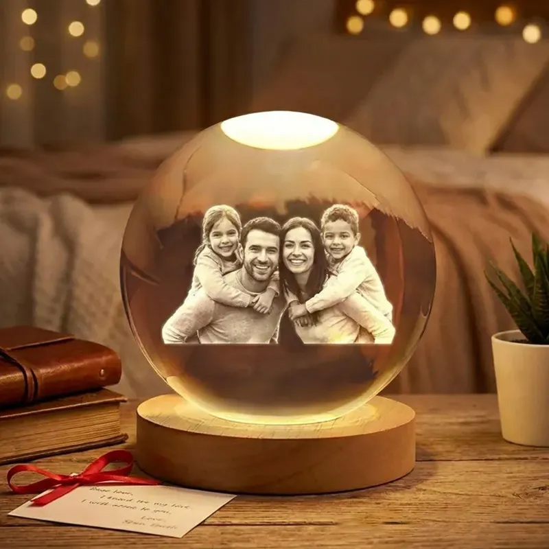 Personalized Photo Crystal Lamp Custom Besties Gift 3D Laser Engraved Globe Sister Birthday Gift Family Picture Night Light