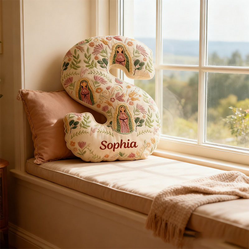 Personalized Our Lady of Guadalupe Letter Pillow with Custom Name Graphic 3D Print Pillow Religious Home Decor Catholic Gift for Women