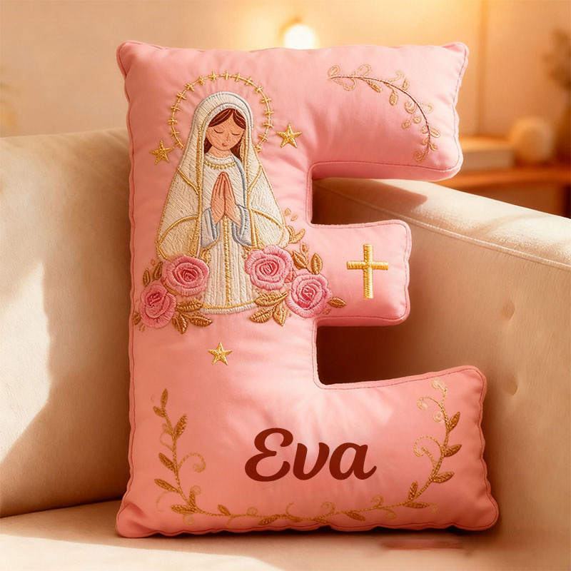 Personalized Virgin Mary Pink Letter Pillow with Custom Name Catholic Home Decor Religious Gift for Her Catholic Gift for Women Graphic 3D Print Pillow