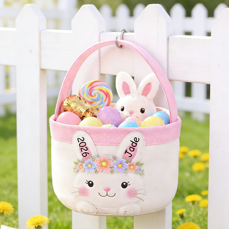 Personalized Easter Bunny Basket Custom Easter Basket Pink Easter Bunny Easter Basket for Girls Kids Gift for Easter