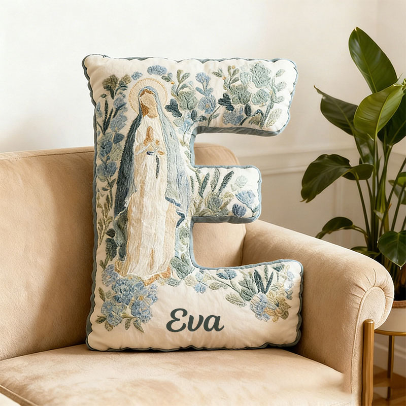 Personalized Blessed Mother of God Floral Virgin Mary Graphic 3D Print Letter Pillow with Custom Name Faith Home Decor Catholic Gift for Women