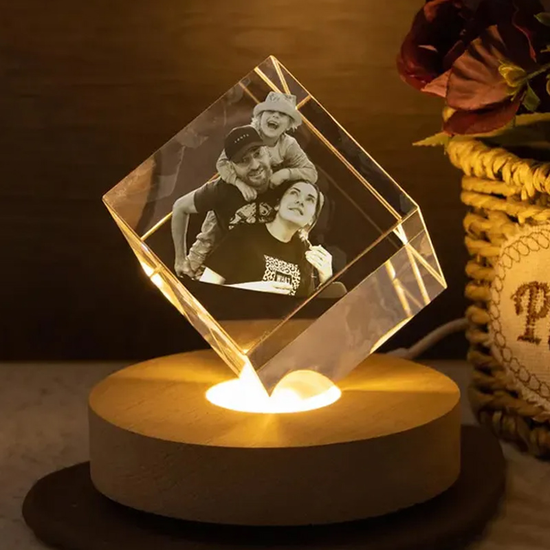 Personalized Heart Crystal Photo Portrait LED Custom Portrait in Crystal Light Family Photo Gift Portrait in Crystal Anniversary Gift