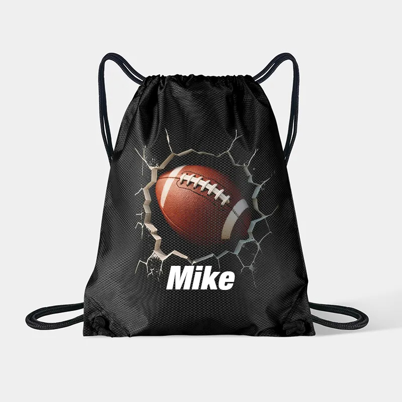 Personalized Soccer, Basketball, Volleyball, and Football Drawstring Backpack with Custom Name and 3D Ball Design