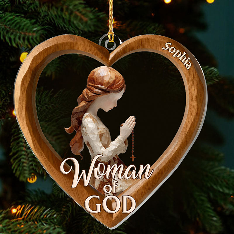 Personalized Woman Of God Heart Shape Acrylic Ornament with Custom Name Religious Gift Christian Gift for Women