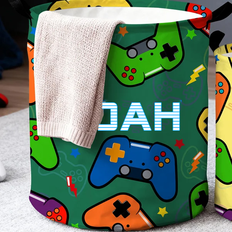 Personalized Gamepad Waterproof Laundry Basket with Handle and Name Bedroom Laundry Room Birthday Gift for Gamer Geek Lover