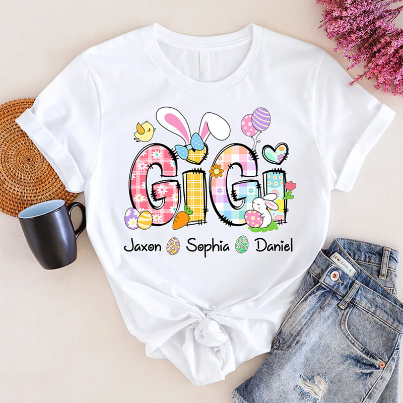 Personalized Bunny Easter Gigi Custom Gigi And Grandkids T-Shirt Gift for Grandma