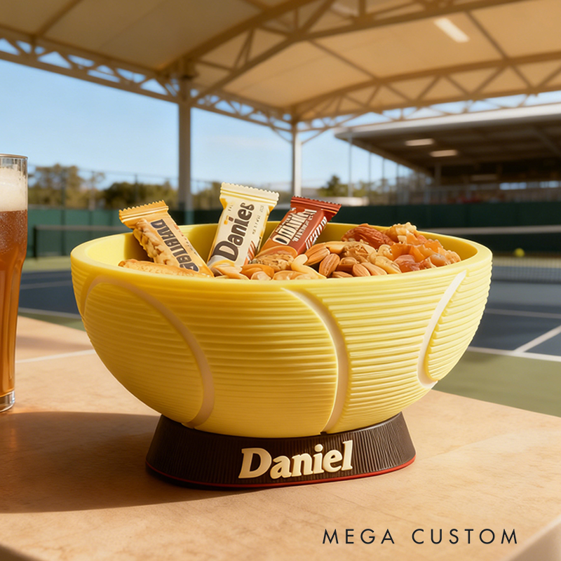 Personalized Tennis Snack Bowl - Custom Name Tennis Shaped Snack Holder for Game Day, Tailgating & Sports Fans