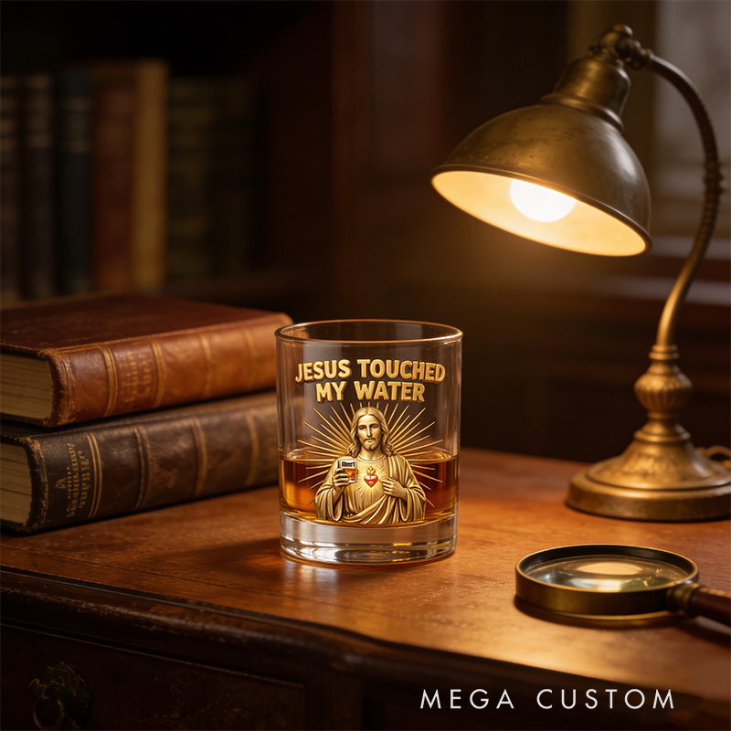 Personalized Jesus Touches My Water Whiskey Glass with Custom Name Religious Gift Christian Gift Jesus Lover Gift for Men