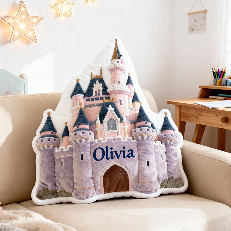 Personalized Cartoon Castle with Name Graphic 3D Print Pillow Christmas Gift for Kids Birthday Gift