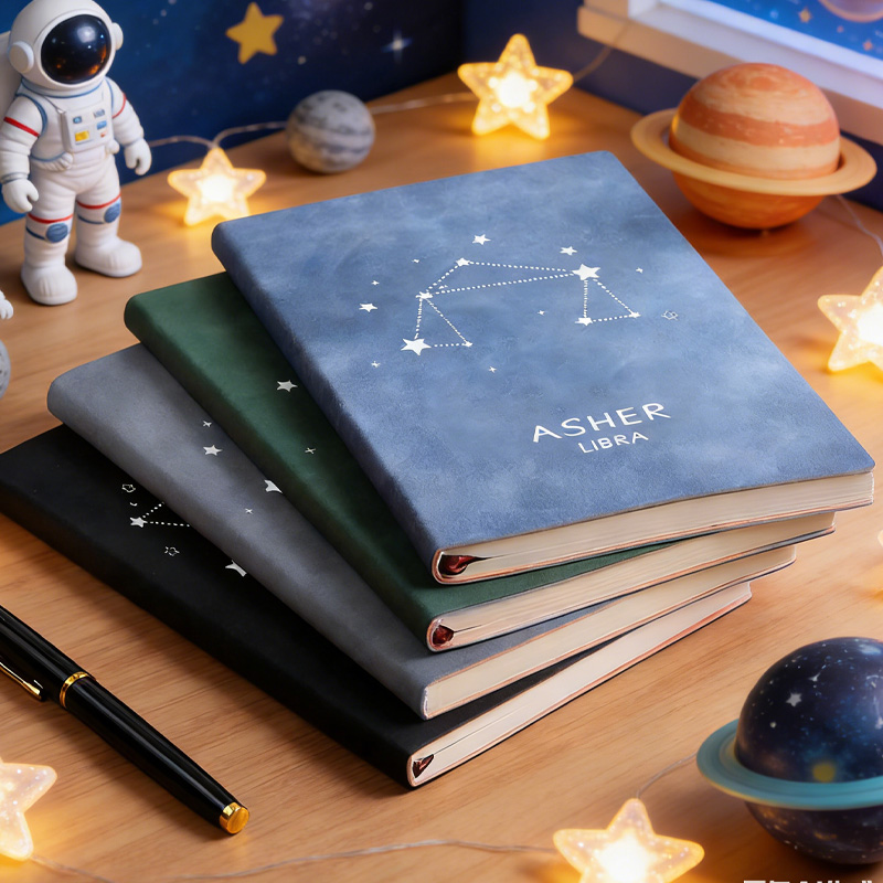 Personalized Zodiac Name Leather Notebook Birthday Gift for Astrology Geek Lovers