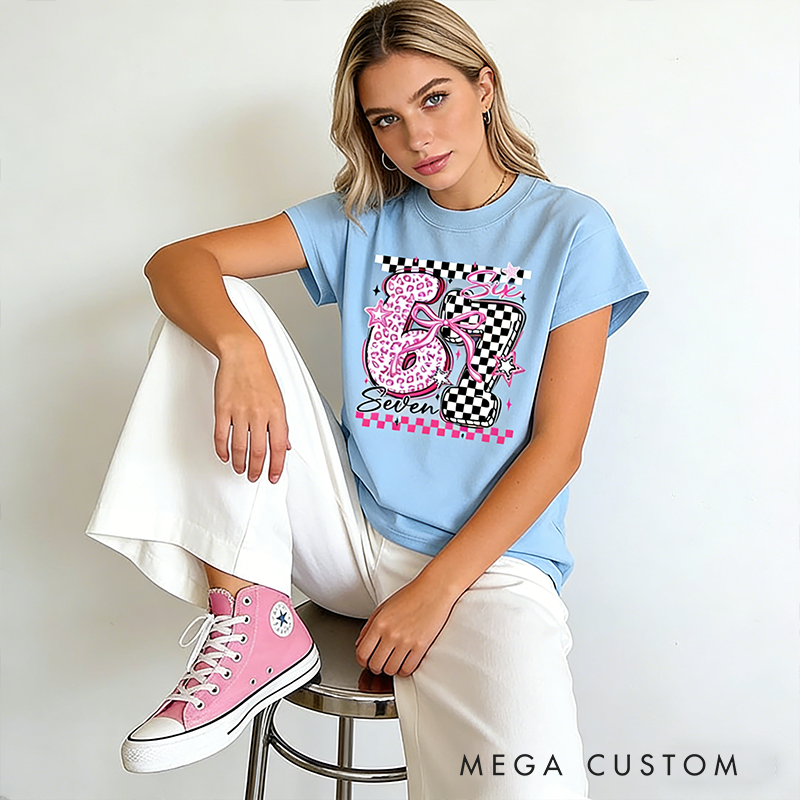 Personalized Racing Gifts Custom Number T-Shirt with Pink Cheetah Checkerboard Design Retro Classic Tee for Girls