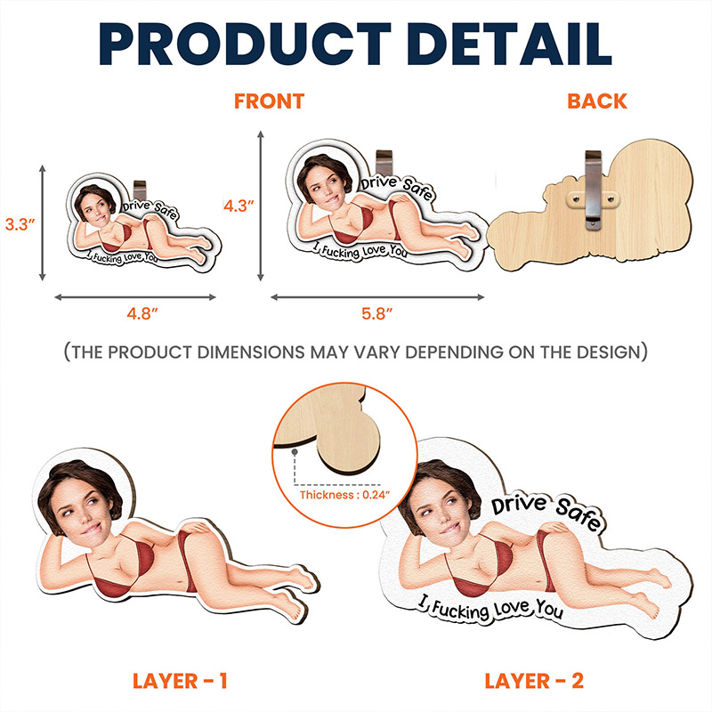 Personalized Couple Photo Drive Safe I F*cking Love You Wooden Car Visor Clip Man Woman Face Portrait Car Visor Clip Valentine's Day Gift for Him Her