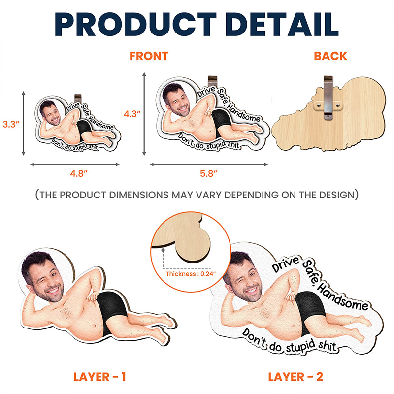 Personalized Couple Photo Drive Safe Don't Do Stupid Sh*t Wooden Car Visor Clip Man Woman Face Portrait Car Visor Clip Valentines Day Gift for Him Her