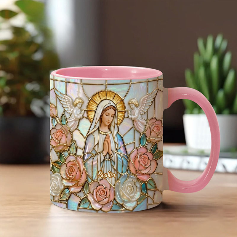 Personalized Believe Virgin Mary 11oz Ceramic Mug with Custom Name Religious 3D Coffee Mug Catholic Gift for Women