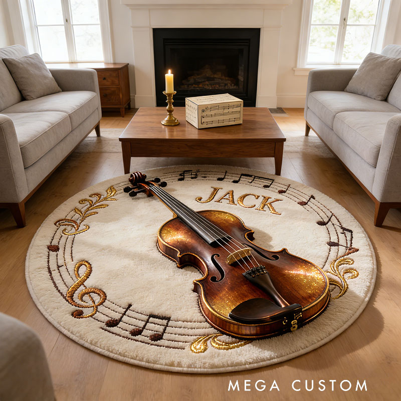 Personalized Violin Themed Rug with Your Name for Music Lovers Unique Decorative Carpet for Room and Music Studio