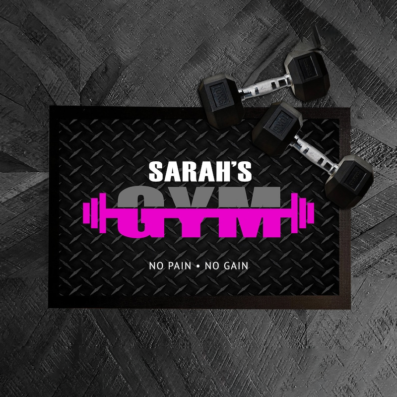 Personalized Gym Door Mat Barbells for Home Gym Weights Room Workout Exercise Studio Rug for Gym Lovers