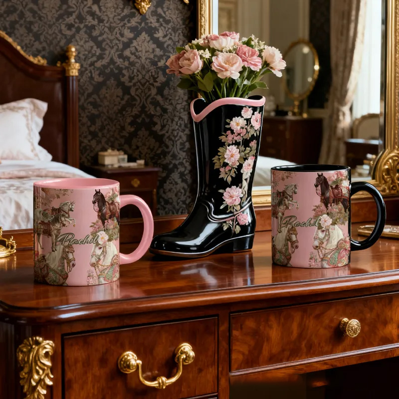 Personalized Riding Floral Mug French Countryside Gifts Coffee Cup Bicycle Tea Cup Riding Ceramic Mug Gift for Riding Lovers Equestrian Lovers