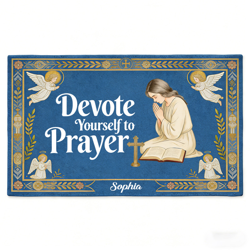 Personalized Devote Yourself to Prayer Doormat with Custom Name Non-Slip Durable Prayer Corner Decor Religious Gift for Christian Women