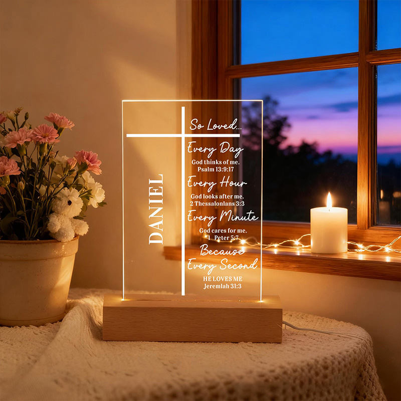 Personalized Bible Verse Cross LED Night Light with Name Home Decor Faith Based Decor Religious Gift Bible Verse Gift for Christians 