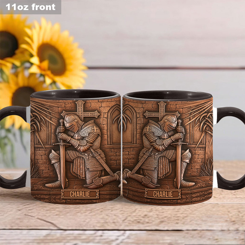 Personalized Knight Of God Ceramic Mug with Custom Name Religious Inspirational Gift Christian Gift for Men