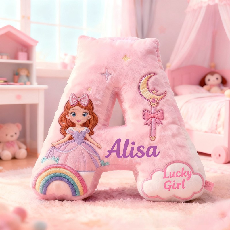 Personalized Lucky Girl with Name Graphic 3D Print Pillow Christmas Gift for Kids 