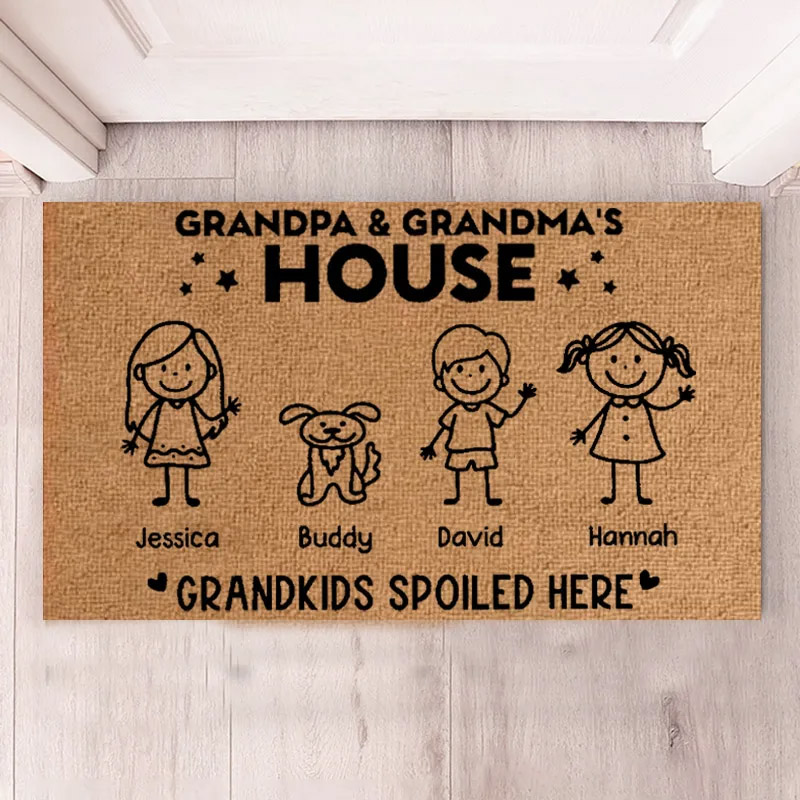 Personalized Welcome Doormat Grandpa & Grandma's House Grandkids Spoiled Here Doormat Housewarming Gift for Grandparent