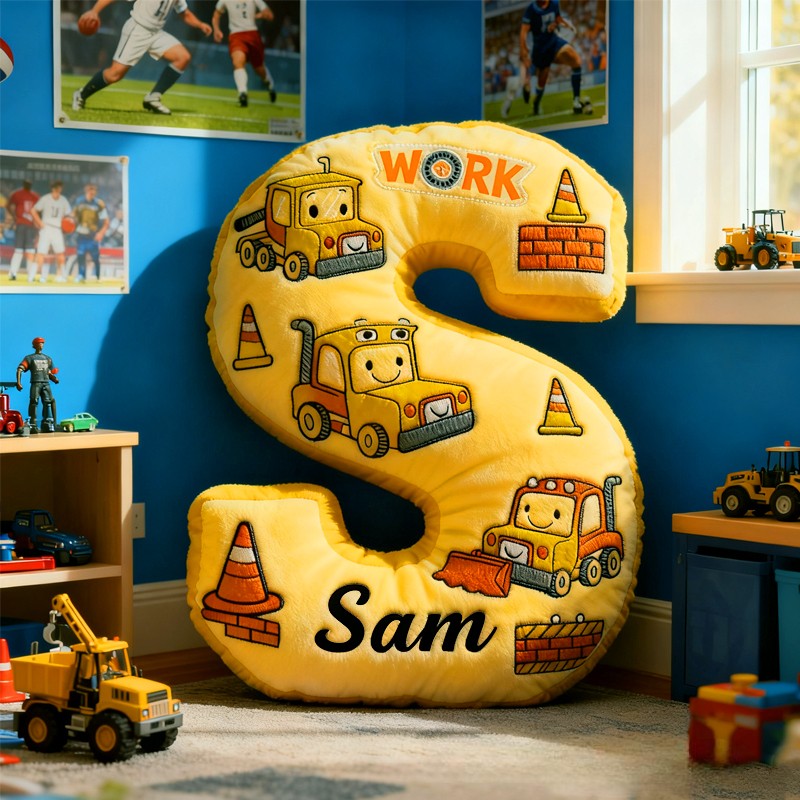 Personalized Cute Tractor Initials with Name Graphic 3D Print Pillow Christmas Gift for Kids 