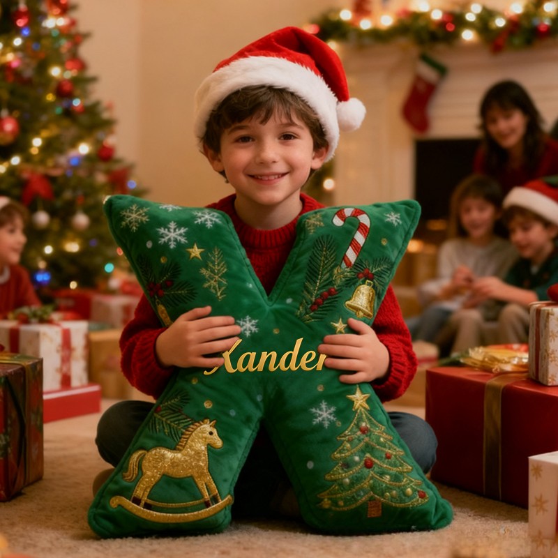 Personalized Christmas Letter with Name Pillow Festive Holiday Decor Graphic 3D Print Cozy Custom Cushion for Living Room Soft Decorative Gift for Kids Family