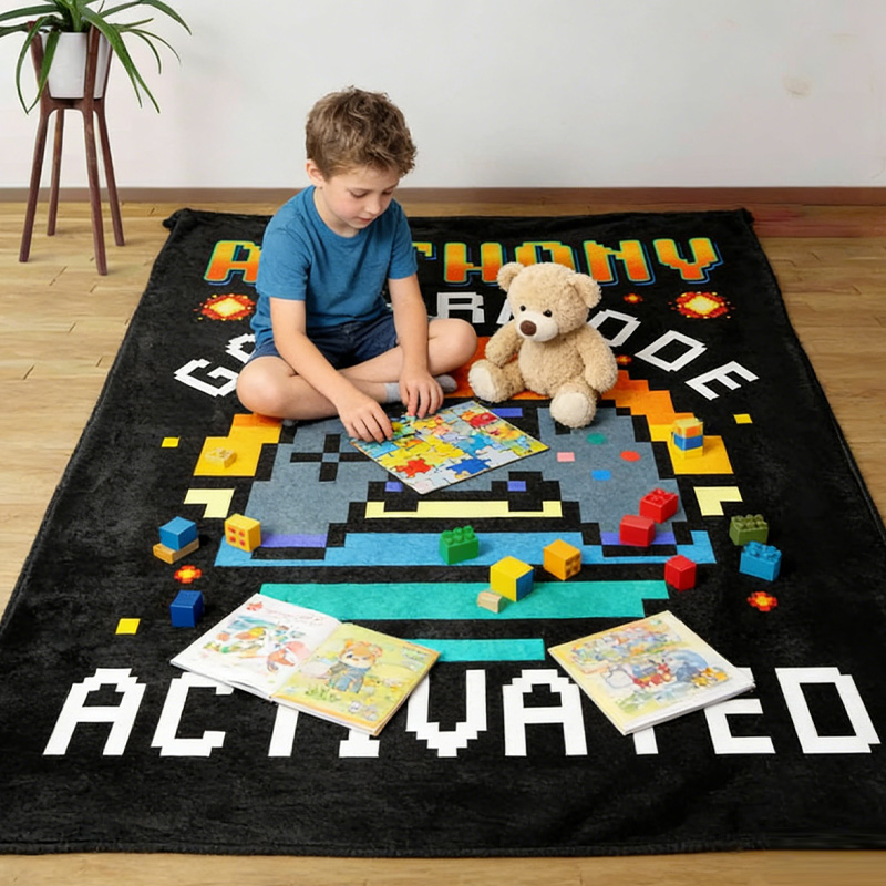 Personalized Video Gaming Throw Blanket with Name Home Decor Birthday Gift for Geek Lover