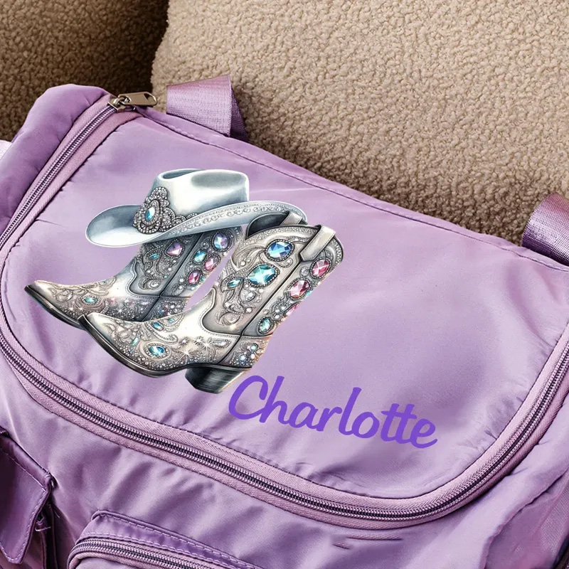 Personalized Vintage Jewelry Cowboy Boots Multi Compartment Large Travel Bag with Name and Shoulder Strap Travel Birthday Gift for Women Cowgirls Riding Lovers Equestrian Lovers