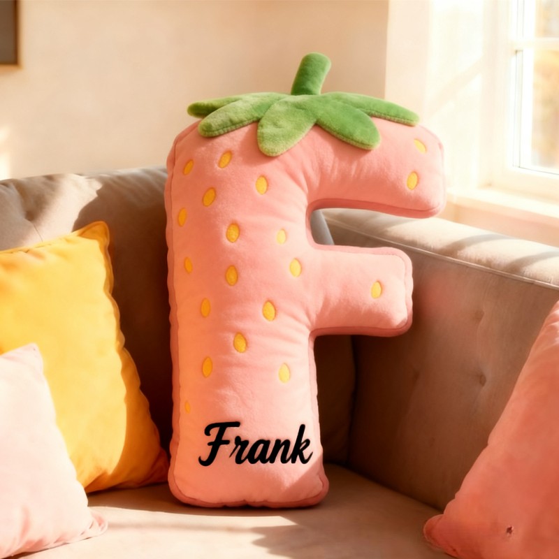 Personalized Cute Strawberry Initial Graphic 3D Print Pillow with Name Christmas Gift for Kids