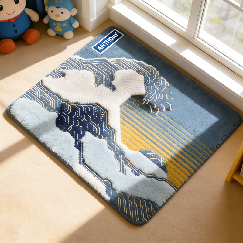 Personalized Circuit Board Rug PCB The Great Wave Tech Lover Carpet Doormat Gamer Room Decor Gift for Geek Lover