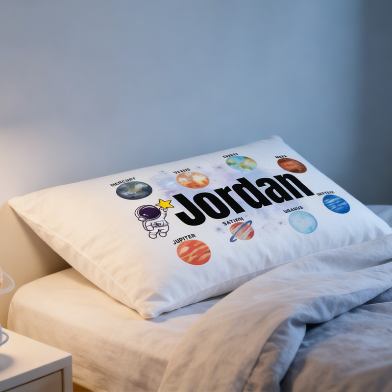 Personalized Solar System Throw Pillow Cover with Name Outer Space Kids Bedding Home Decor Christmas Birthday Gift for Geek Lover