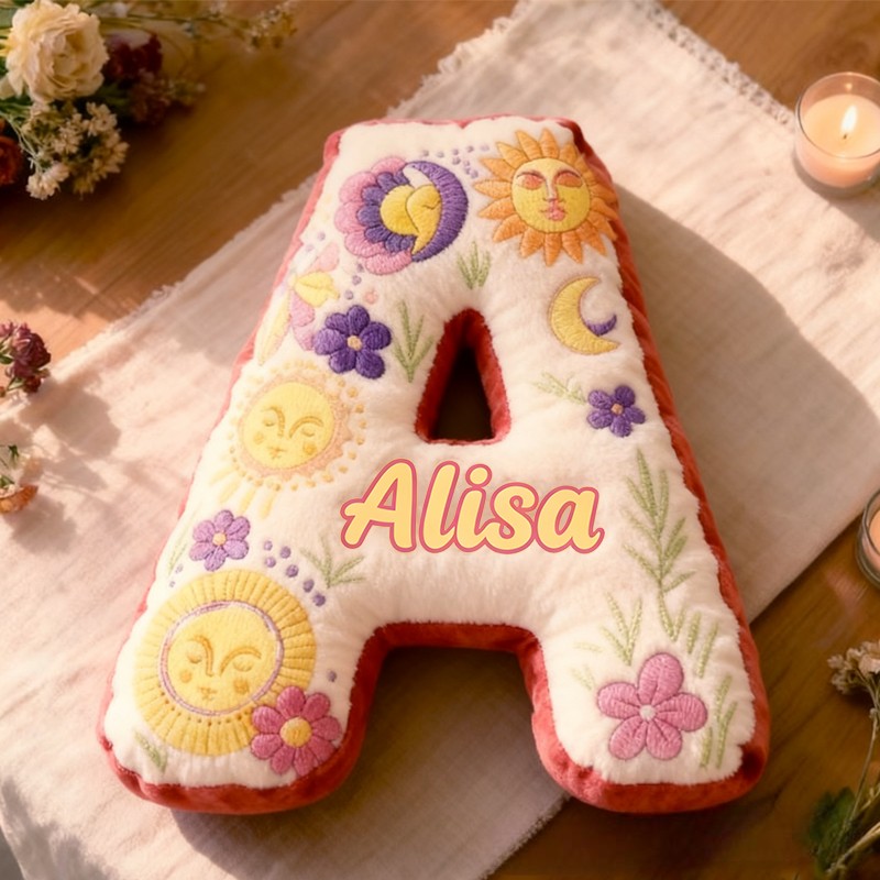 Personalized Cute Floral Letters Initials with Name Graphic 3D Print Pillow Christmas Gift for Kids 