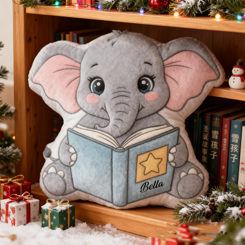 Personalized Reading Elephant Throw Pillow Graphic 3D Print Animal Pillow with Name for Kids Boys Girls Book Lover Gifts Birthday Gift