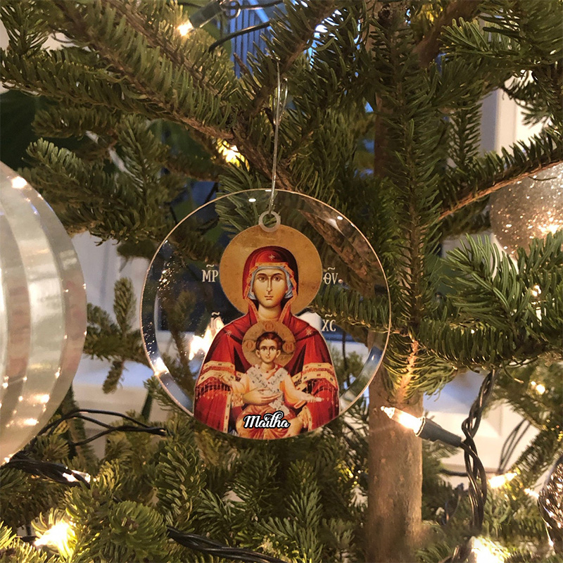 Personalized Virgin Mary Glass Ornament with Custom Name Theotokos Glass Decor Orthodox Nativity Ornament Religious Christian Gift