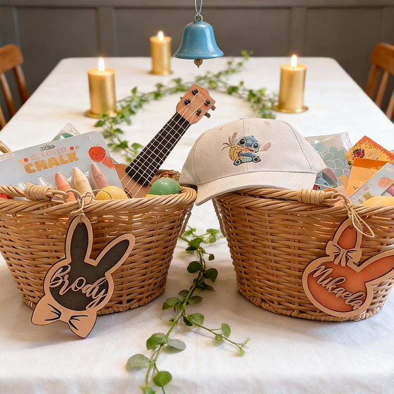 Personalized Bunny Easter Basket Tag Custom Easter Place Card Name Easter Basket Name Charm Kid Easter Basket Child Gift for boy and girl