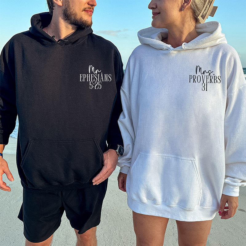 Personalized Christian Bible Verse Couple Classic Hoodies with Custom Name Proverbs 31 EPHESIANS 5:25 Couple Matching Sweatshirt Religious Gift Valentine Day Gift